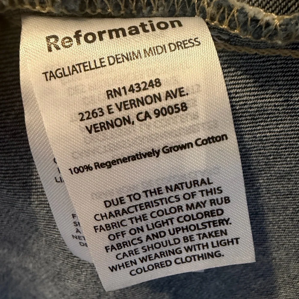 Reformation Tagliatelle Denim Midi Dress Blue Size 6 NEW - Picture 12 of 12